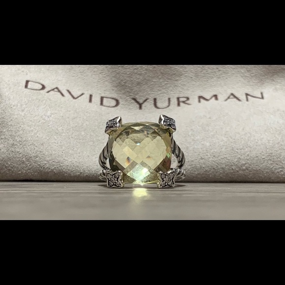 David Yurman Jewelry - David Yurman Sterling Silver Cushion On Point 15mm Lemon Citrine & Diamond Ring